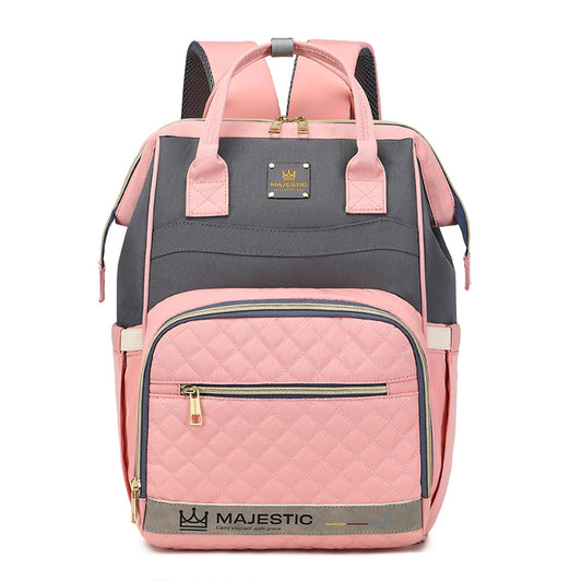 139 Mummy Maternity Diaper Waterproof Multifunctional large capacity backpack bag with USB Charging output - Pink/Grey