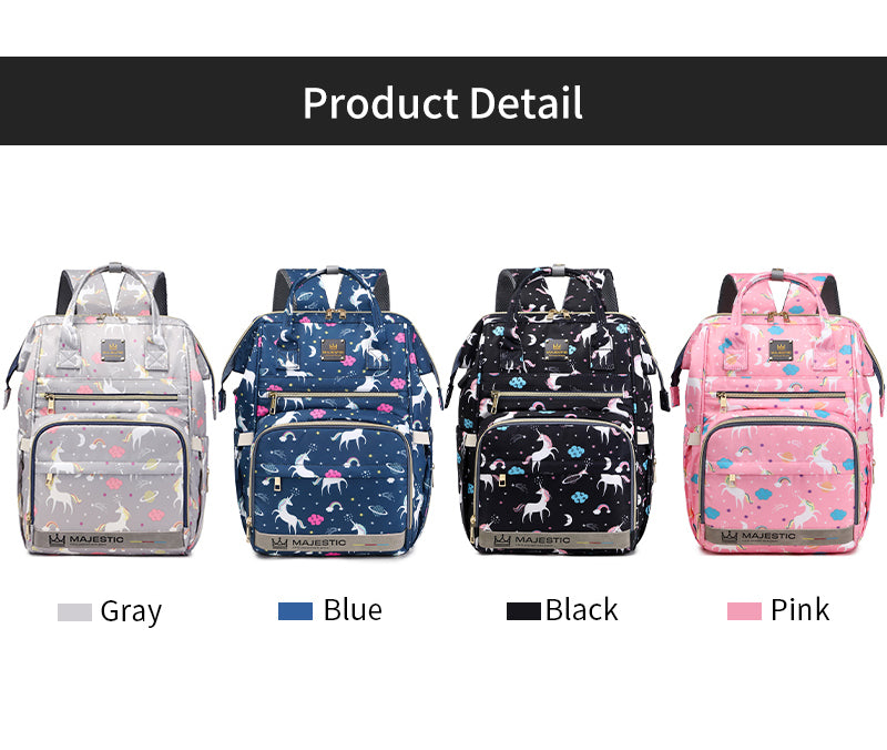 138 Mummy Maternity Diaper Unicorn Waterproof Multifunctional large capacity backpack bag with USB Charging output - Pink