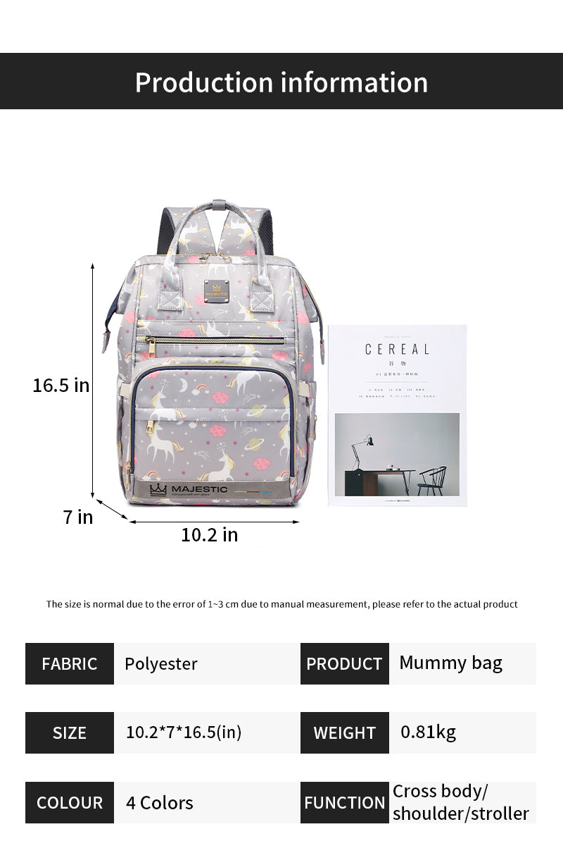 138 Mummy Maternity Diaper Unicorn Waterproof Multifunctional large capacity backpack bag with USB Charging output - Blue