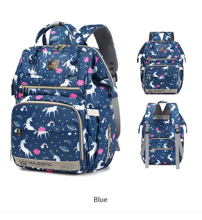 138 Mummy Maternity Diaper Unicorn Waterproof Multifunctional large capacity backpack bag with USB Charging output - Blue