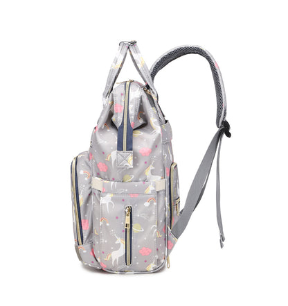 138 Mummy Maternity Diaper Unicorn Waterproof Multifunctional large capacity backpack bag with USB Charging output - Pink