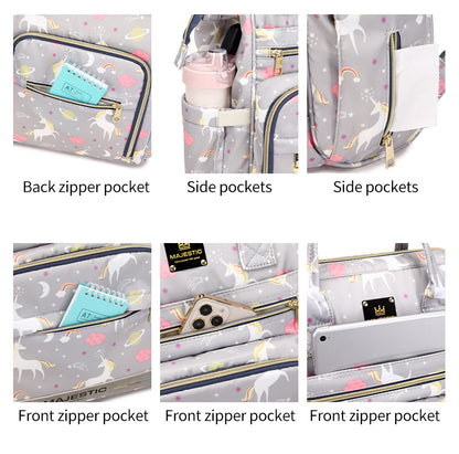 138 Mummy Maternity Diaper Unicorn Waterproof Multifunctional large capacity backpack bag with USB Charging output - Pink