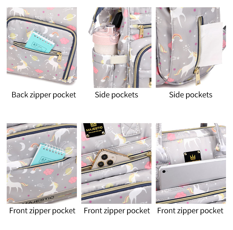 138 Mummy Maternity Diaper Unicorn Waterproof Multifunctional large capacity backpack bag with USB Charging output - Blue