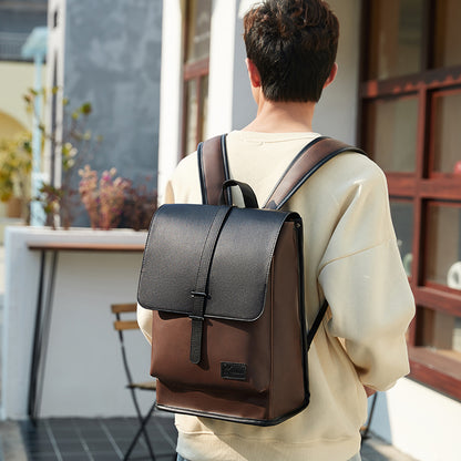 GLD117 Front Flap Leather Waterproof Multi-Pocket Travel Bag Backpack