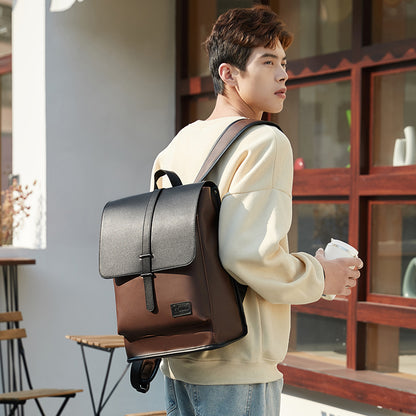 GLD117 Front Flap Leather Waterproof Multi-Pocket Travel Bag Backpack