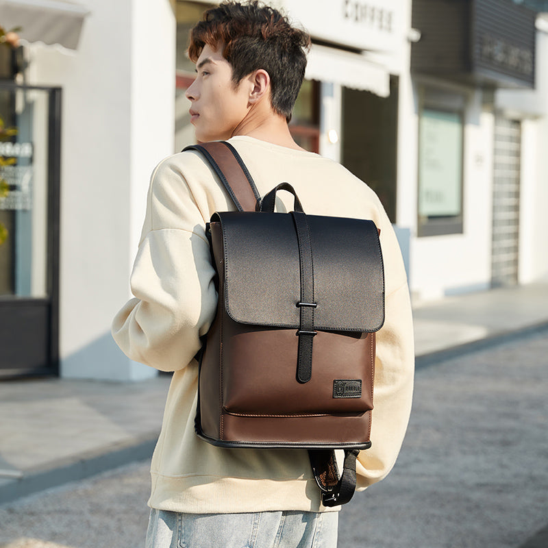 GLD117 Front Flap Leather Waterproof Multi-Pocket Travel Bag Backpack