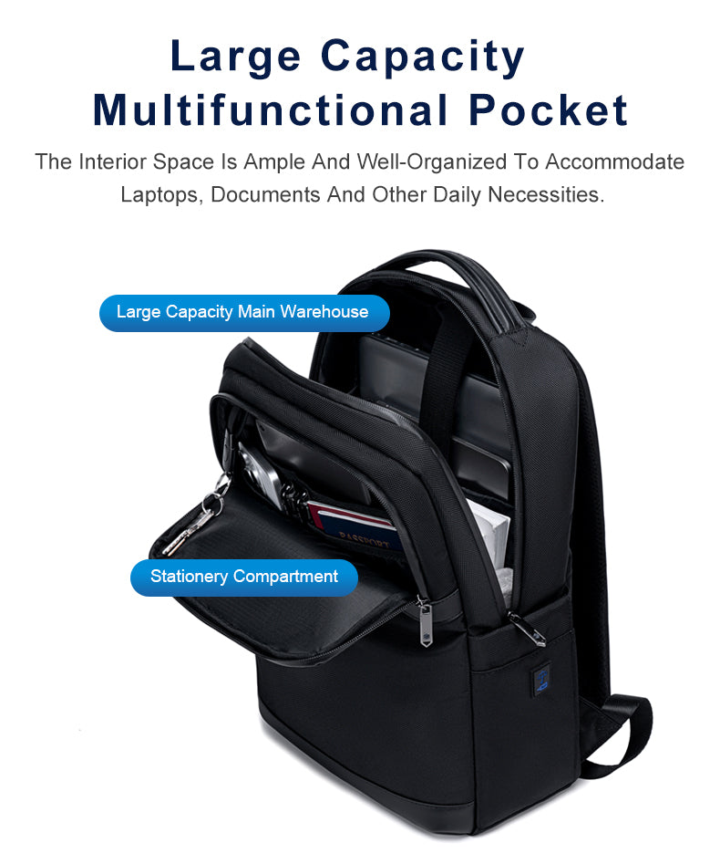 B00670 15.6-inch Laptop Travel Waterproof Multi-function Backpack With USB-port - Black