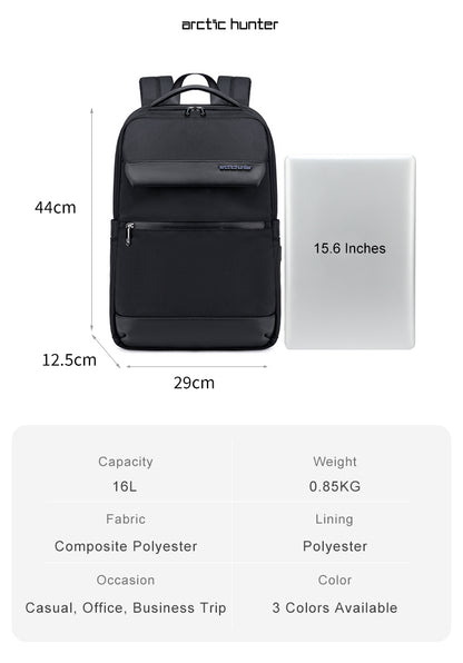 B00671 15.6-inch Laptop Business Casual Multifunction Backpack Waterproof Unisex Computer Bag Black