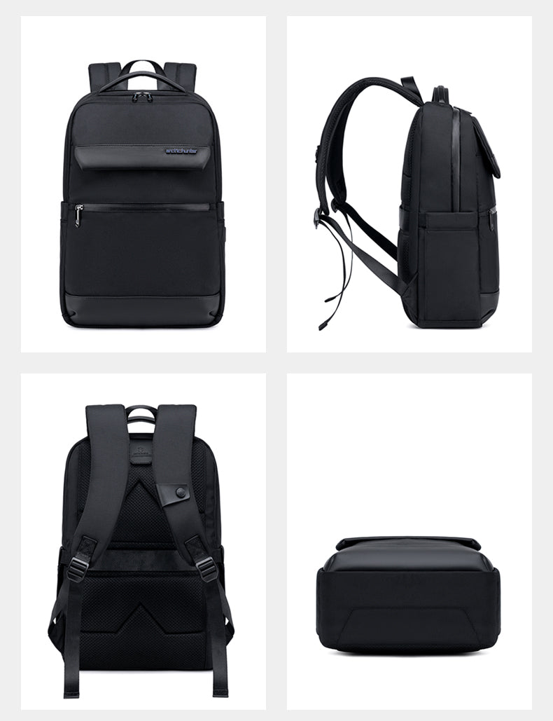 B00671 15.6-inch Laptop Business Casual Multifunction Backpack Waterproof Unisex Computer Bag Black