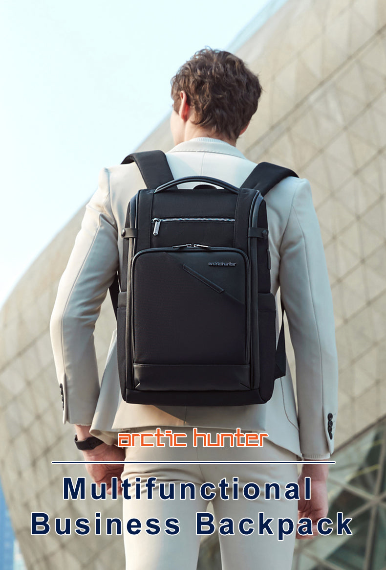 B00675 15.6-inch Laptop Business Casual Multifunction Backpack Waterproof Unisex Computer Bag Black