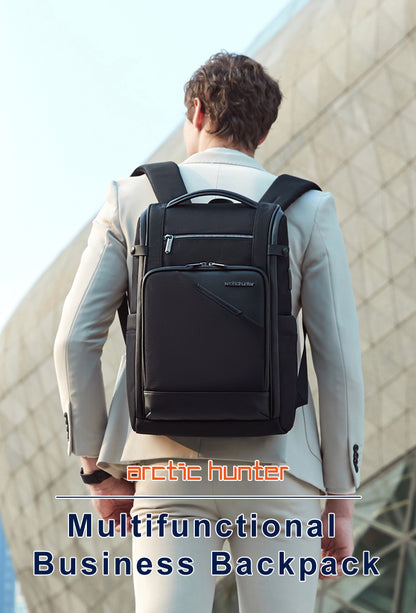 B00675 15.6-inch Laptop Business Casual Multifunction Backpack Waterproof Unisex Computer Bag Black