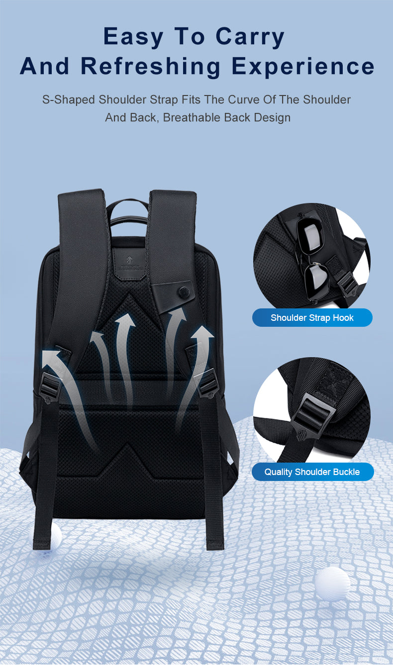 B00681 15.6-inch Laptop Backpack Water Resistant Polyester Daypack with Built In USB/Headphone Port Computer Bag for Men Women Black