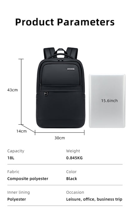 GB00728 15.6-inch Laptop Business Casual Large Capacity Water-resistant Backpack Bag - Black