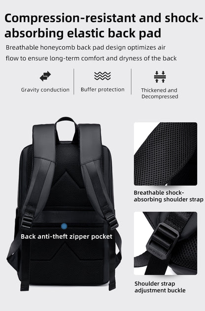 GB00729 15.6-inch Laptop Business Casual Large Capacity Water-resistant Backpack Bag - Black