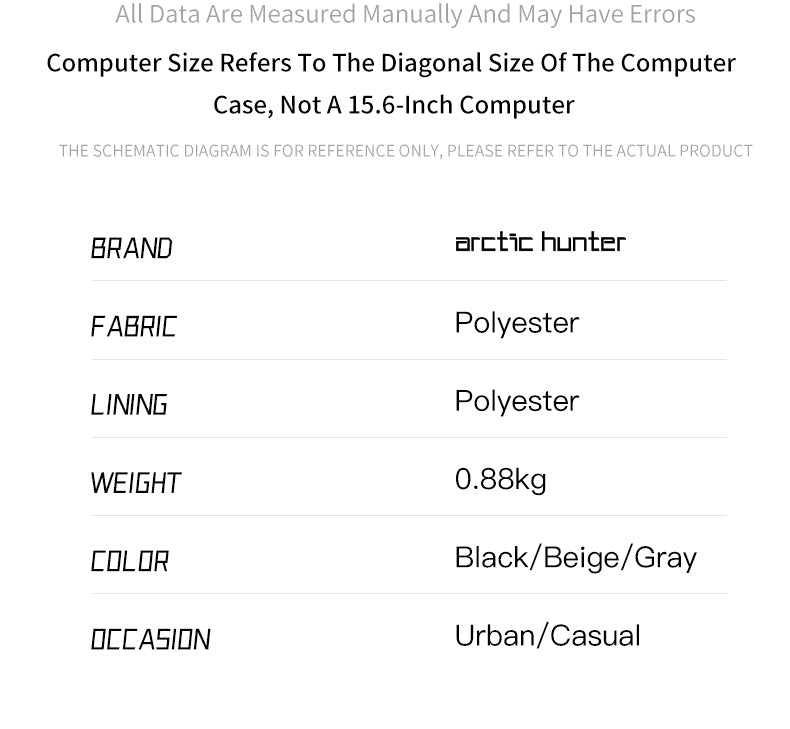 GWB00888 Grey لشنطة لاب توب كتف يد 15.6-انش ذات وزن خفيف متعددة الوظائف مقاومة للماء ذات جودة عالية من اركتك هنتر,