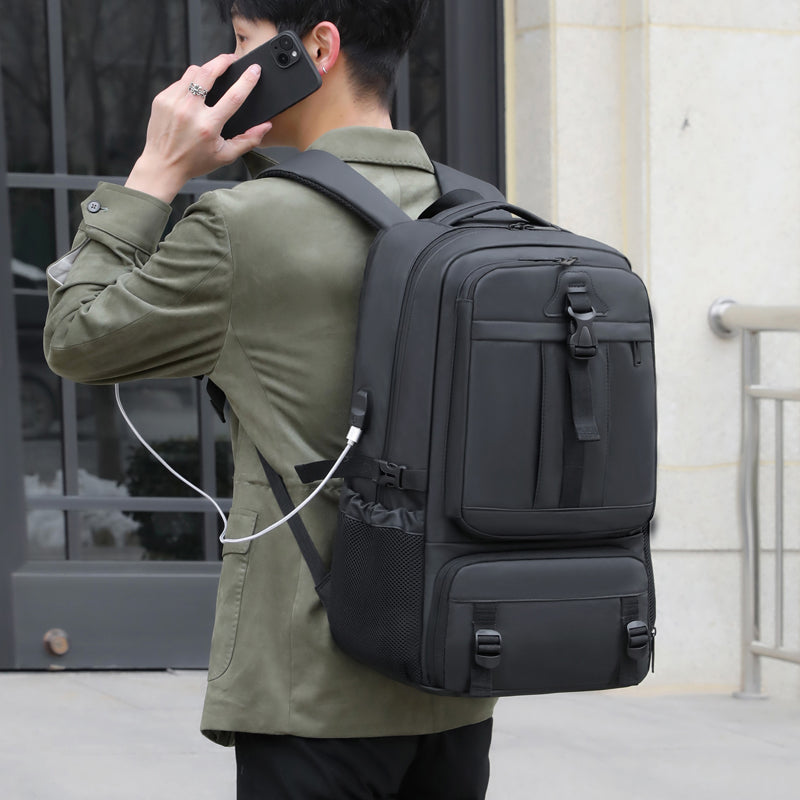 2401 Multi-Purpose Casual Laptop Compartment Waterproof Expandable Backpack- Black