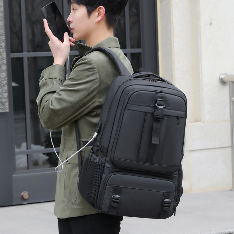 2401 Multi-Purpose Casual Laptop Compartment Waterproof Expandable Backpack- Black