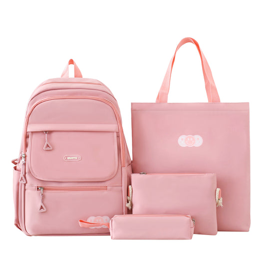 SG5530 4 PCs Multi-sets Female School Student Waterproof Fashion Student Travel Backpack Bag - Pink