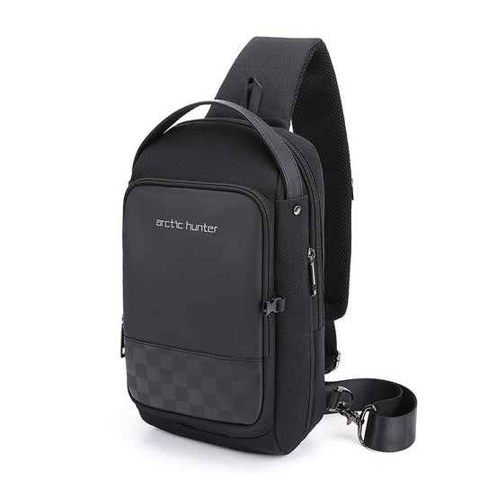 XB00105 Men Chest Crossbag USB Charging Sling Shoulder Bag Waterproof - Black