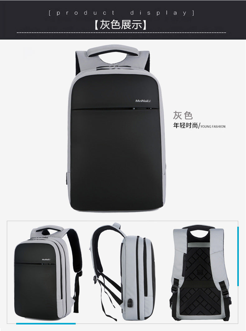 02 - 15.6-Inch Waterproof Laptop Backpack With Usb Charging Port - Gray/Black