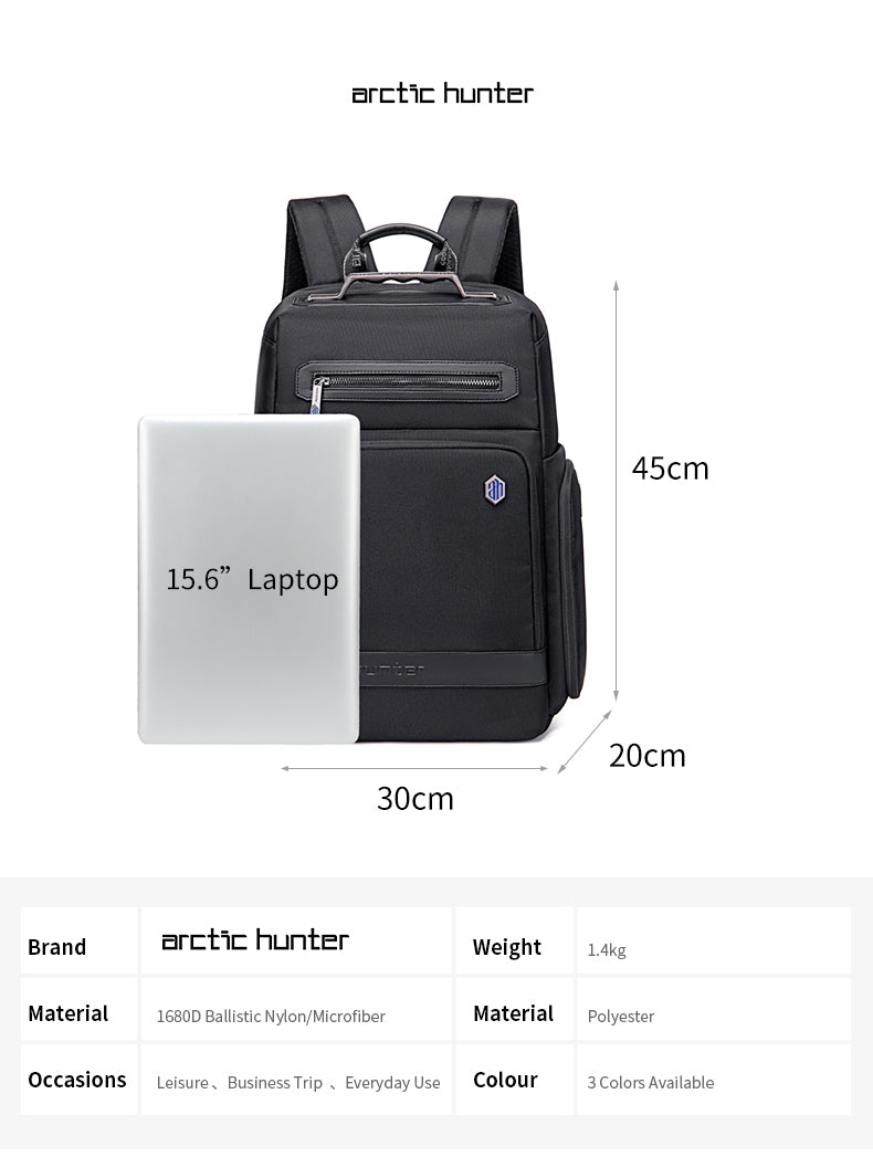 B00499 Waterproof High Quality 15-17inch Laptop Business USB Charging Backpack Bag, Black