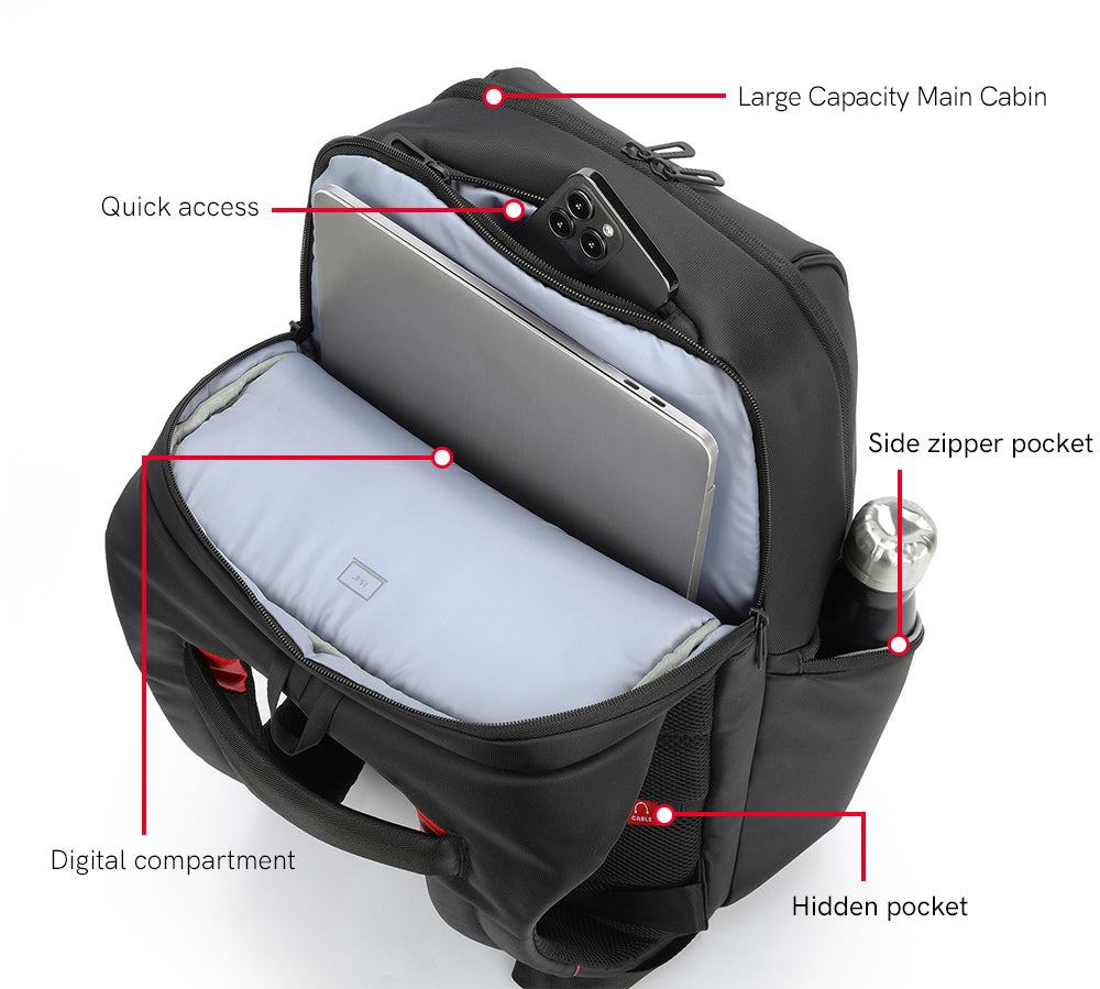 KG-119 15.6-Inch Laptop Waterproof Business Multi-Compartment Backpack USB Outport Black