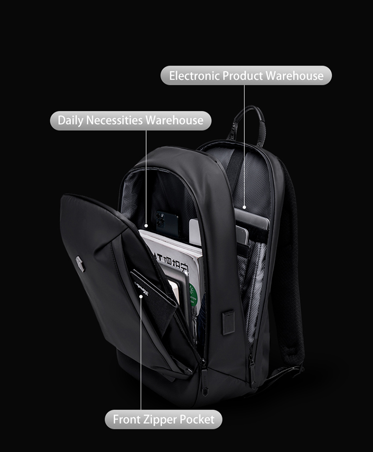 Smart Business Travel Waterproof 15.6 Inch Laptop Backpack Bag With USB Port - Black