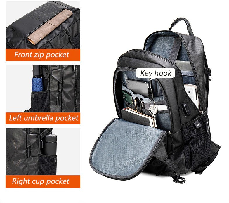 B00387 15.6 -Inch Multi Functional Travel Laptop Waterproof Backpack - Black