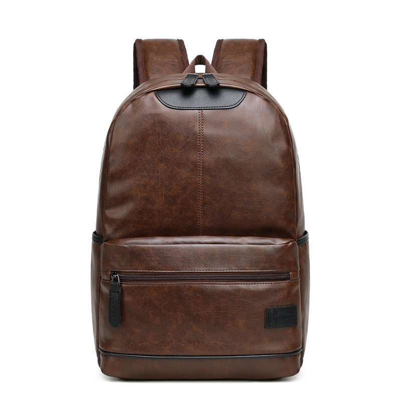 RL-1861-113 15.6-Inch Casual Multi-Pockets Leather Unisex USB Backpack Bag, Brown