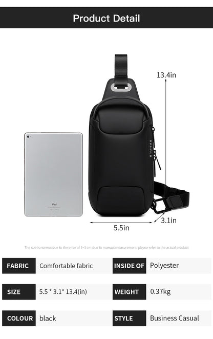 BNG-132 Crossbody Shoulder Messenger Waterproof USB Recharge Sling Bag