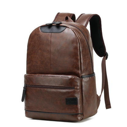 RL-1861-113 15.6-Inch Casual Multi-Pockets Leather Unisex USB Backpack Bag, Brown