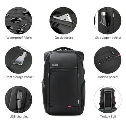 KG-119 15.6-Inch Laptop Waterproof Business Multi-Compartment Backpack USB Outport Black