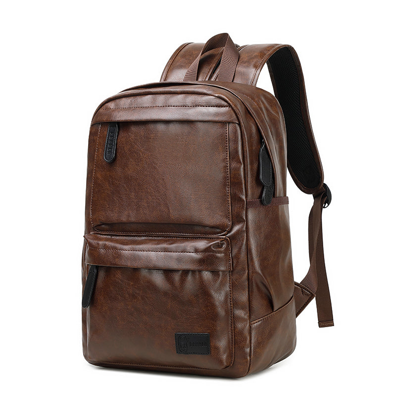 RL-1811-112 15.6-Inch Casual Multi-Pockets Leather Unisex USB Backpack Bag, Brown