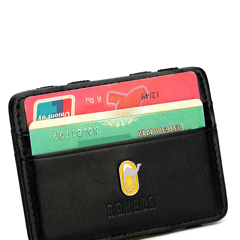 RA108 Genuine Leather Multiple Card Slots Casual Bifold Wallet Black