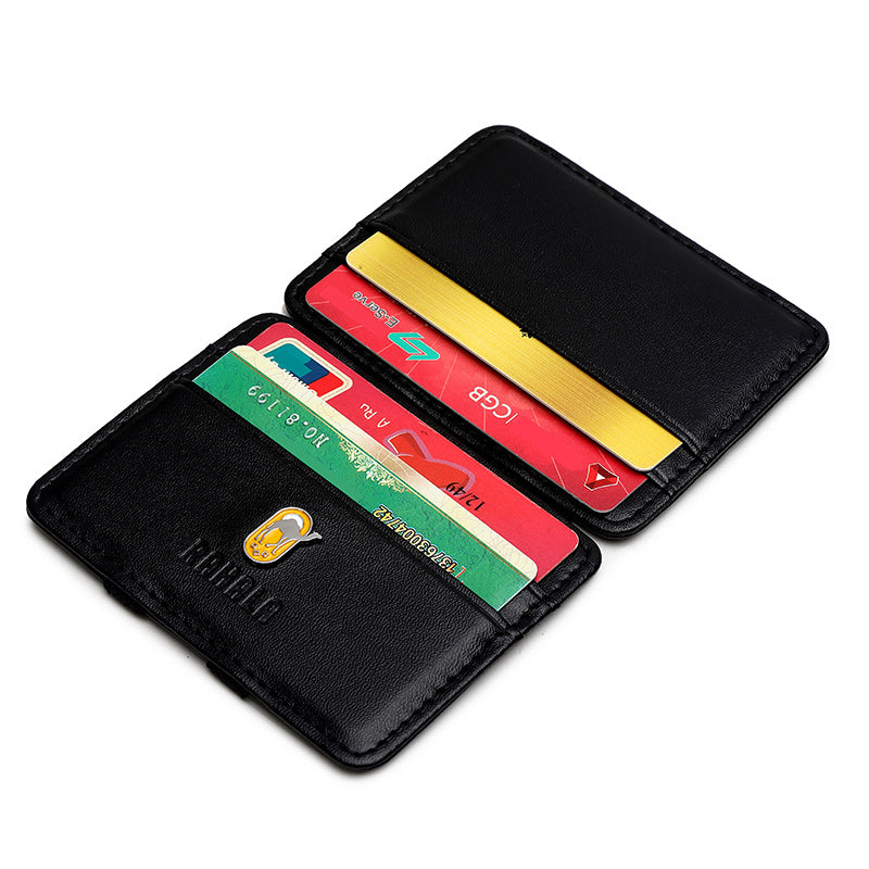 RA108 Genuine Leather Multiple Card Slots Casual Bifold Wallet Black