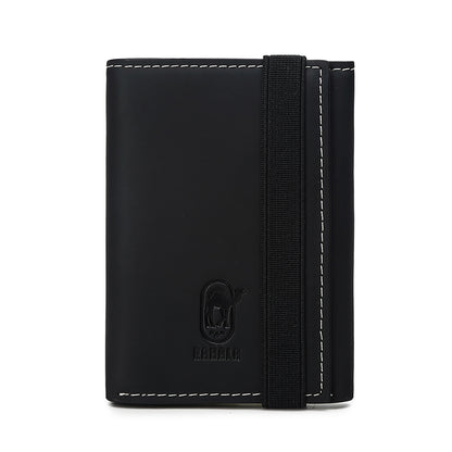 RA100 Genuine Leather Multiple Card Slots Casual Trifold Wallet Black