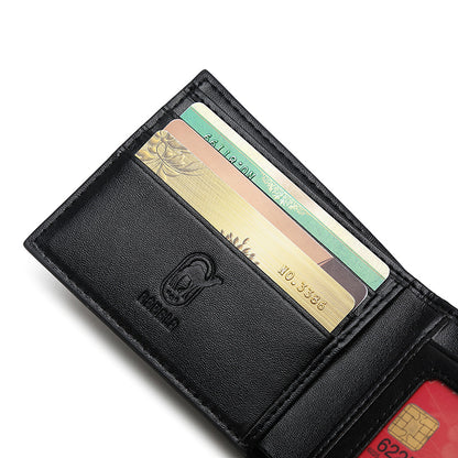 RA106 Genuine Leather Multiple Card Slots Casual Bifold Wallet Black