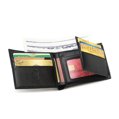 RA106 Genuine Leather Multiple Card Slots Casual Bifold Wallet Black