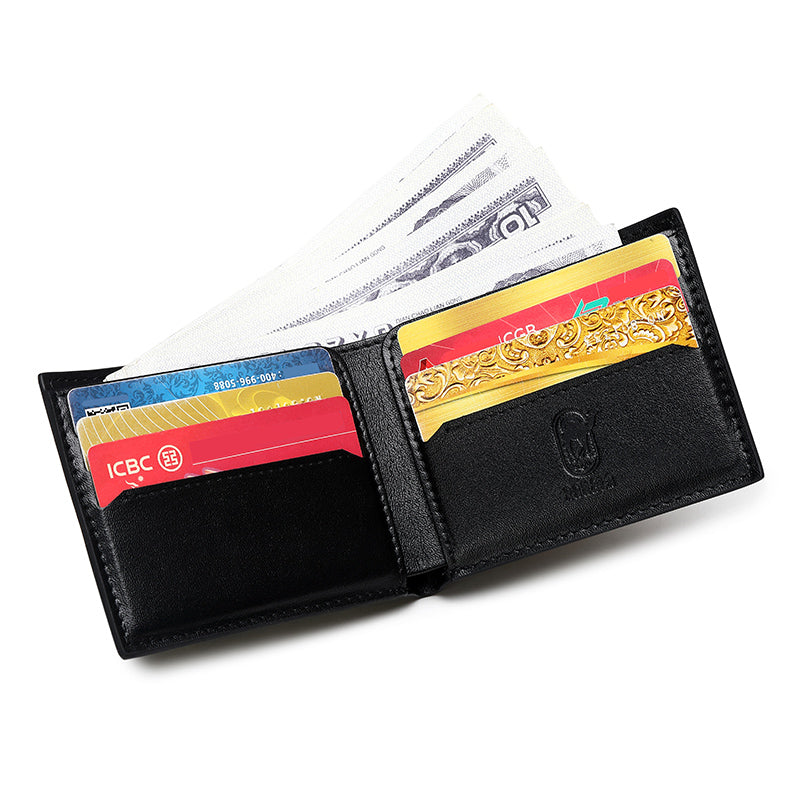 RA105 Genuine Leather Multiple Card Slots Casual Bifold Wallet Black