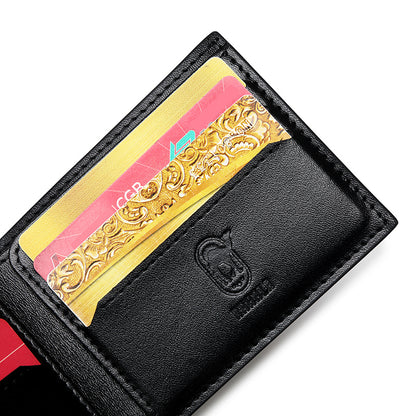 RA105 Genuine Leather Multiple Card Slots Casual Bifold Wallet Black