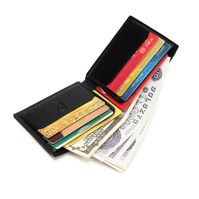 RA105 Genuine Leather Multiple Card Slots Casual Bifold Wallet Black