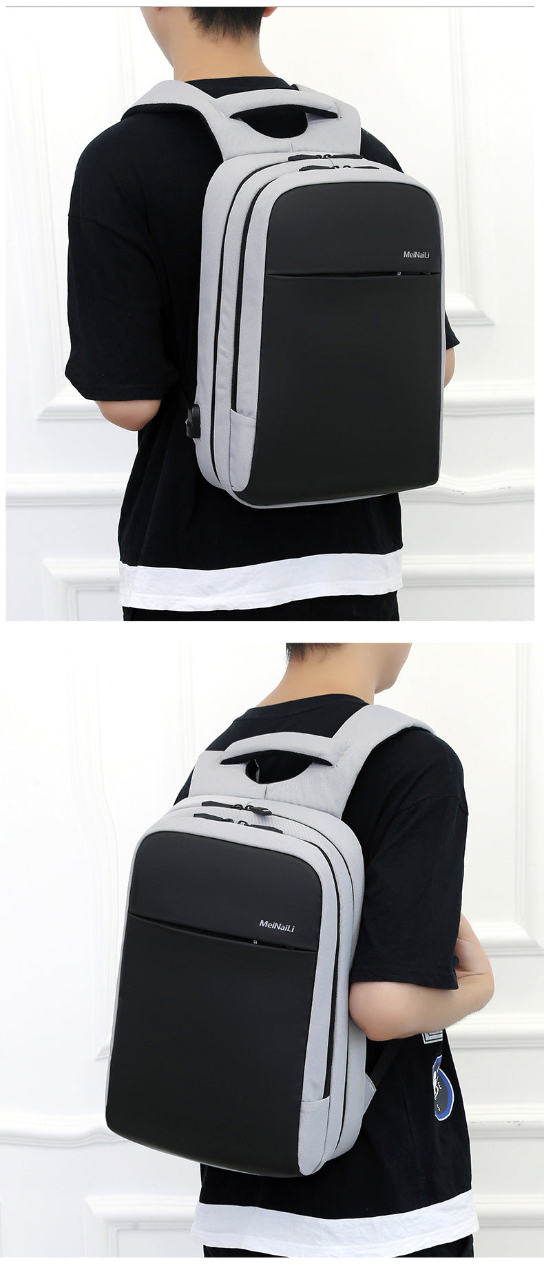 02 - 15.6-Inch Waterproof Laptop Backpack With Usb Charging Port - Gray/Black