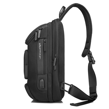 7086 Men Multifunction Waterproof Crossbody Shoulder Backpack, Black