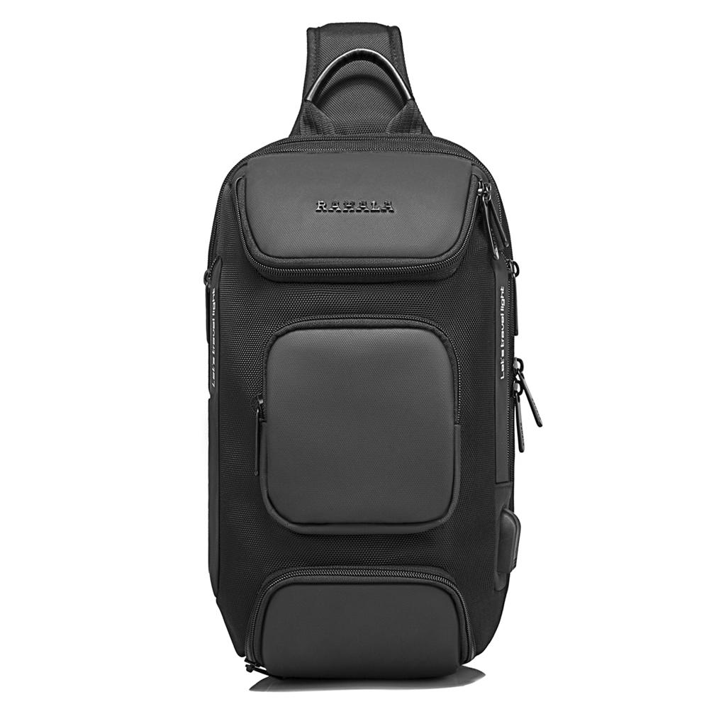 7086 Men Multifunction Waterproof Crossbody Shoulder Backpack, Black