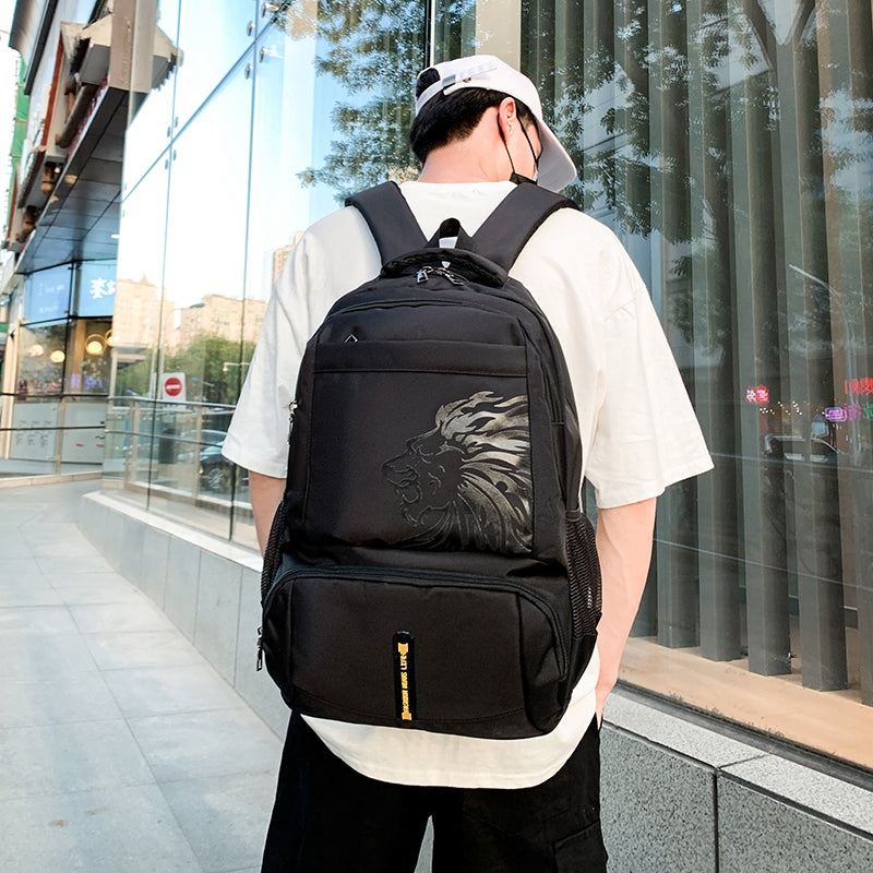 LION Casual Unisex Teenager Student Outdoor Waterproof Backpack, Black