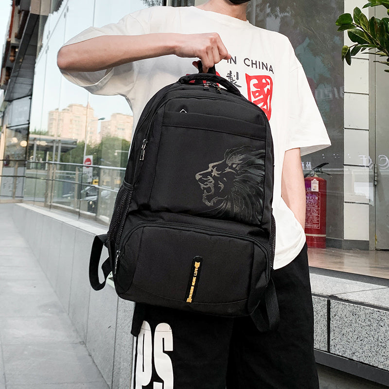 LION Casual Unisex Teenager Student Outdoor Waterproof Backpack, Black