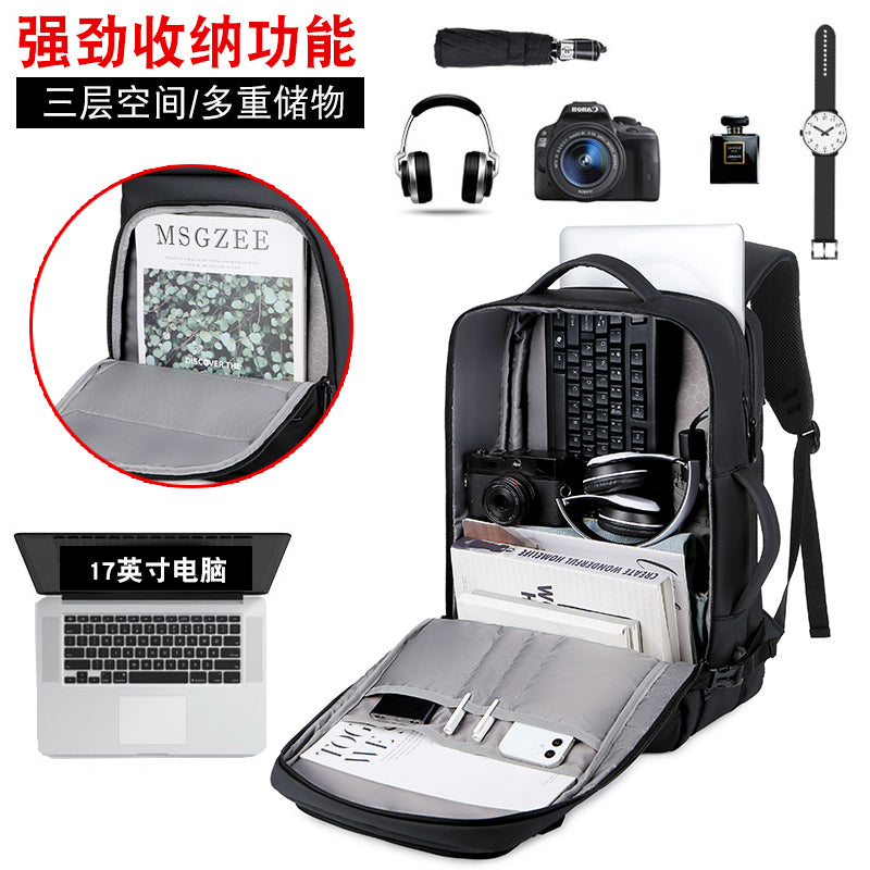 2201 17-Inch 2 Compartment Laptop Travel Waterproof Business With USB Charging, Black