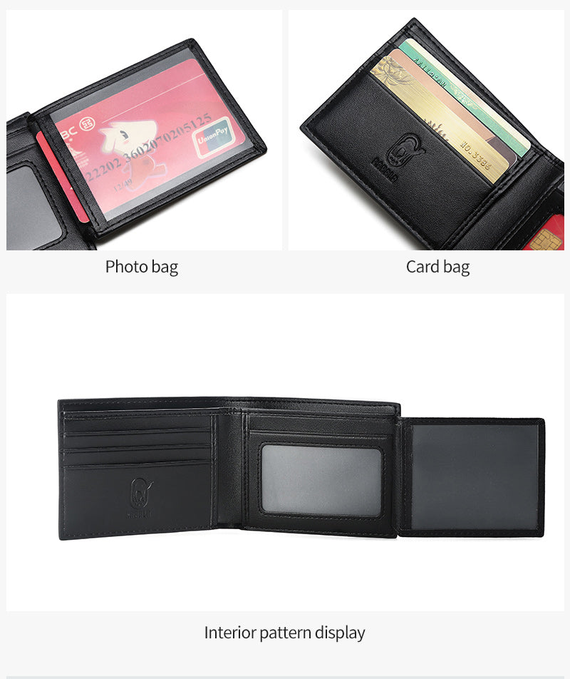 RA106 Genuine Leather Multiple Card Slots Casual Bifold Wallet Black